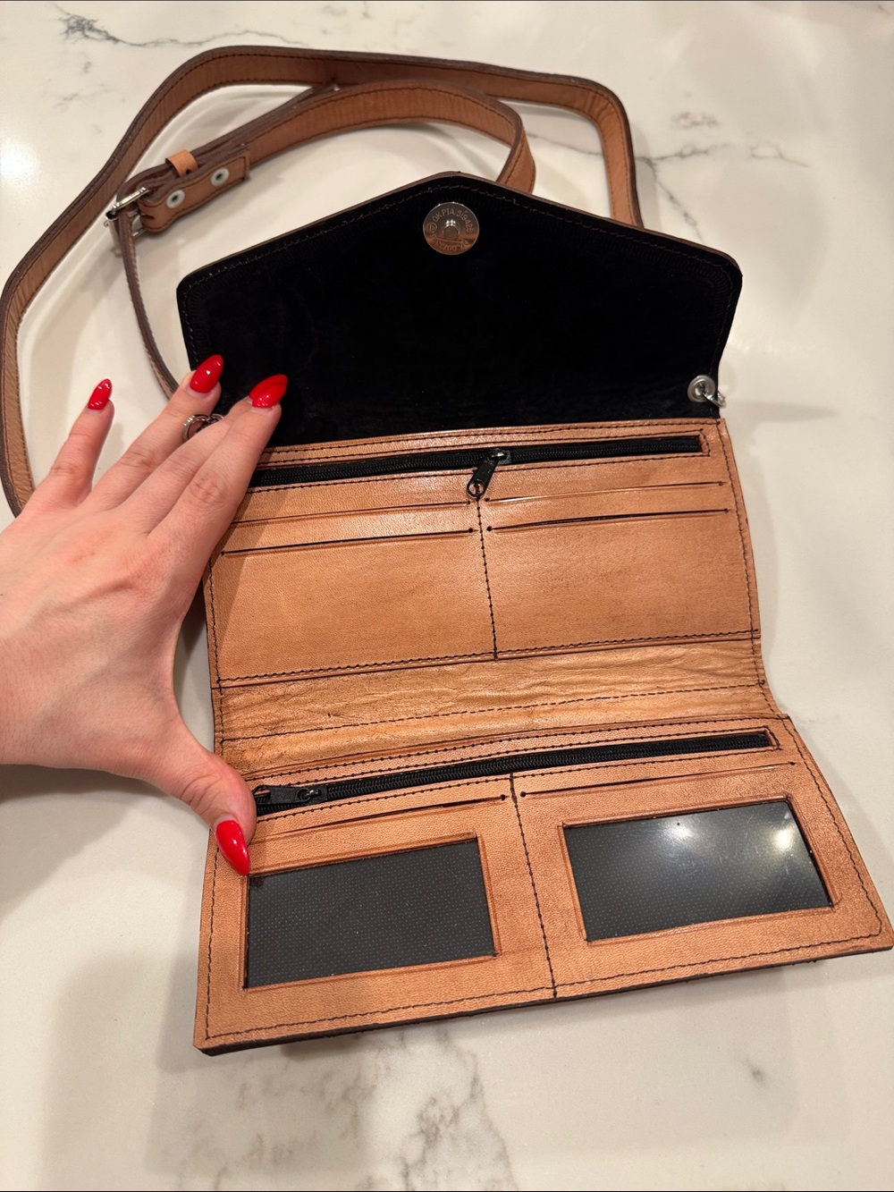 Brown Floral Genuine Leather Crossbody Bag - Picture 3 of 5